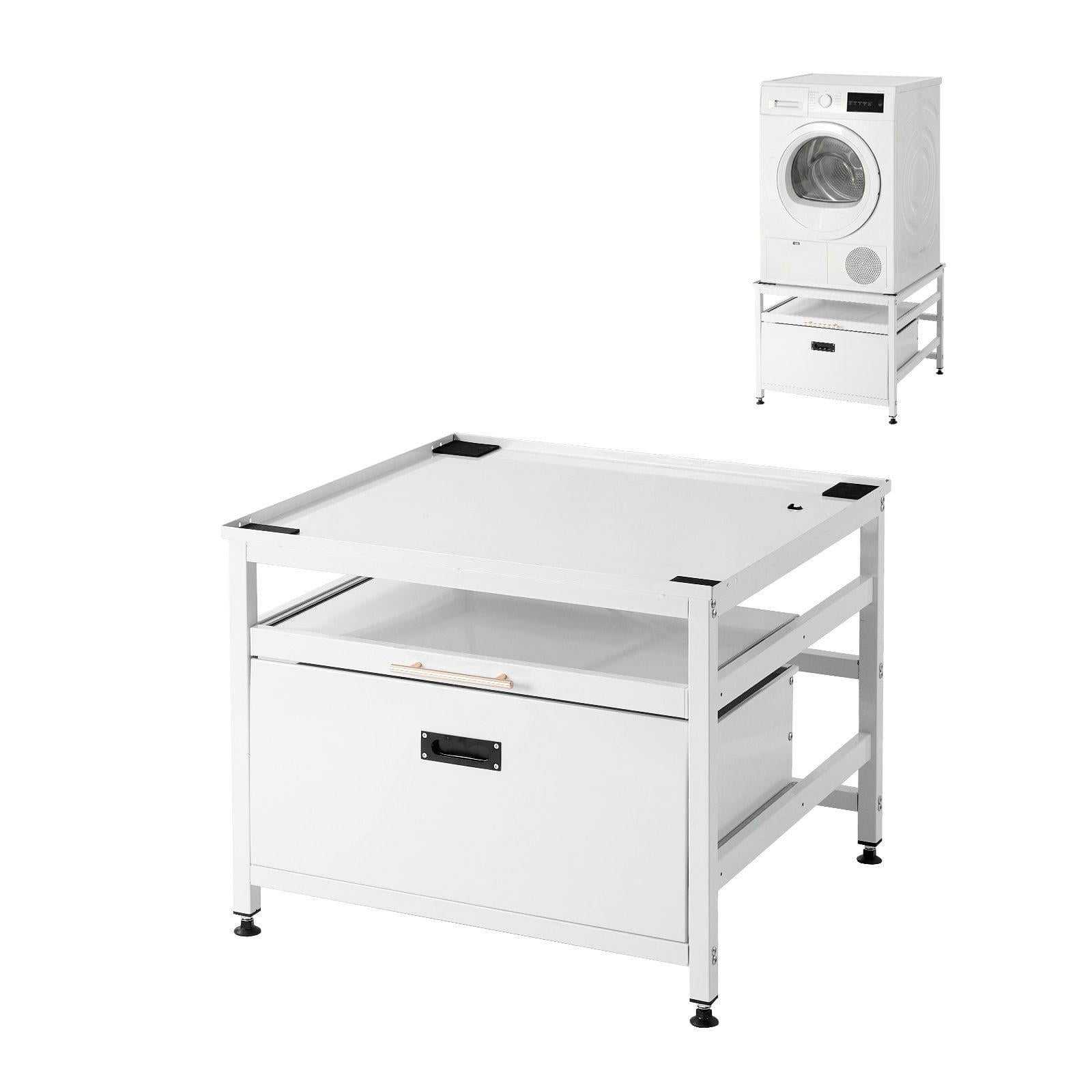Laundry Pedestal with Pull Out Tray 29x29 Washer Dryer Stand 23 Inch Height 700lb Capacity Non Slip Feet White Storage