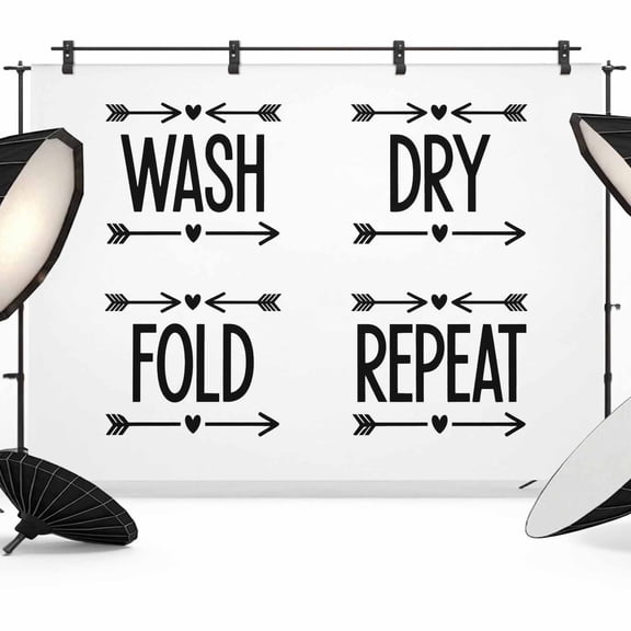 Laundry Photography Backdrop 7x5FT, Wash Dry Fold Repeat Arrows Love Heart Black White Photo Backdrops, Background for Photography Studio Photo Studio Background, Back Drop for Photoshoot