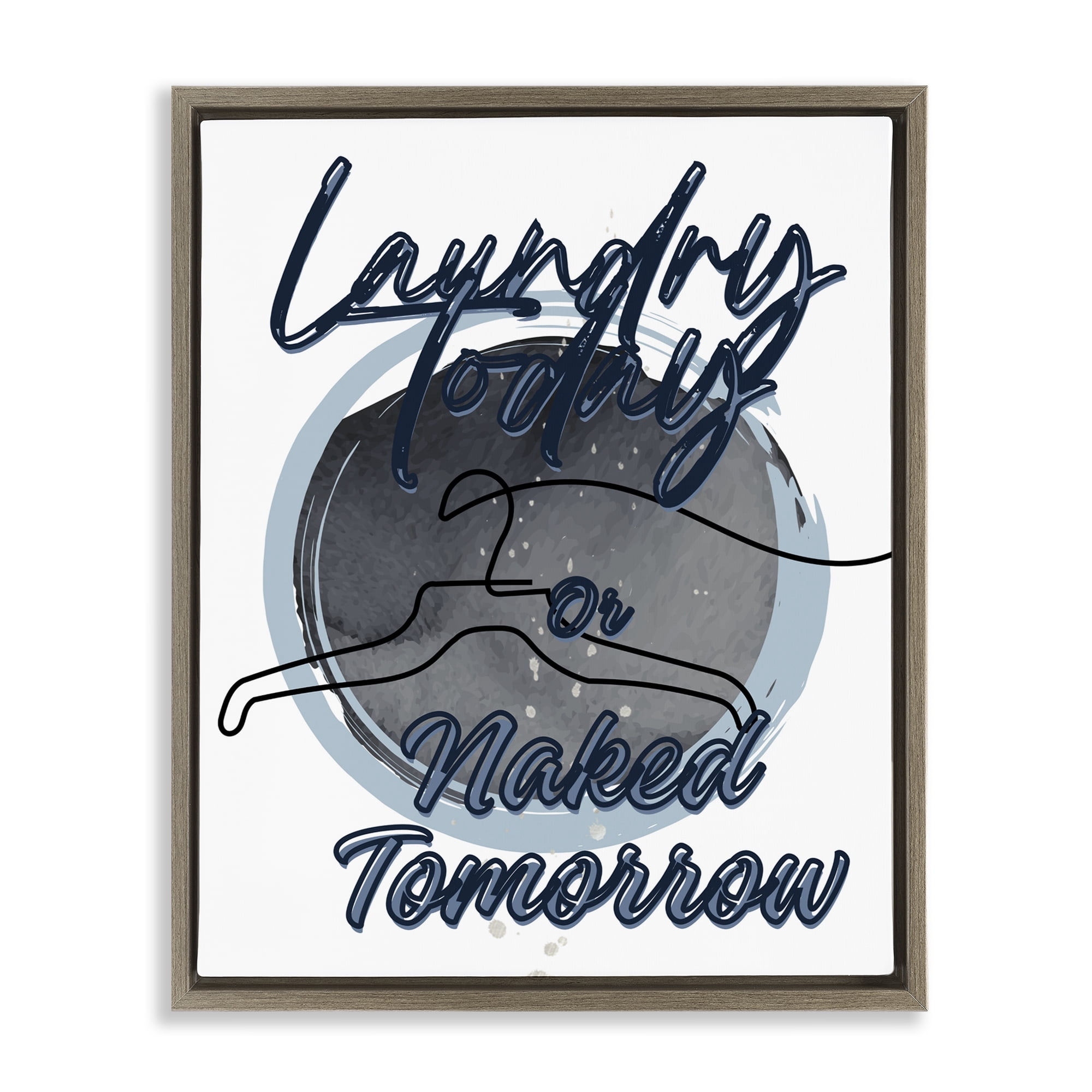 Laundry Phrase with Hanger Contour Brown Framed Floater Canvas Wall Art, design by Jesse Keith
