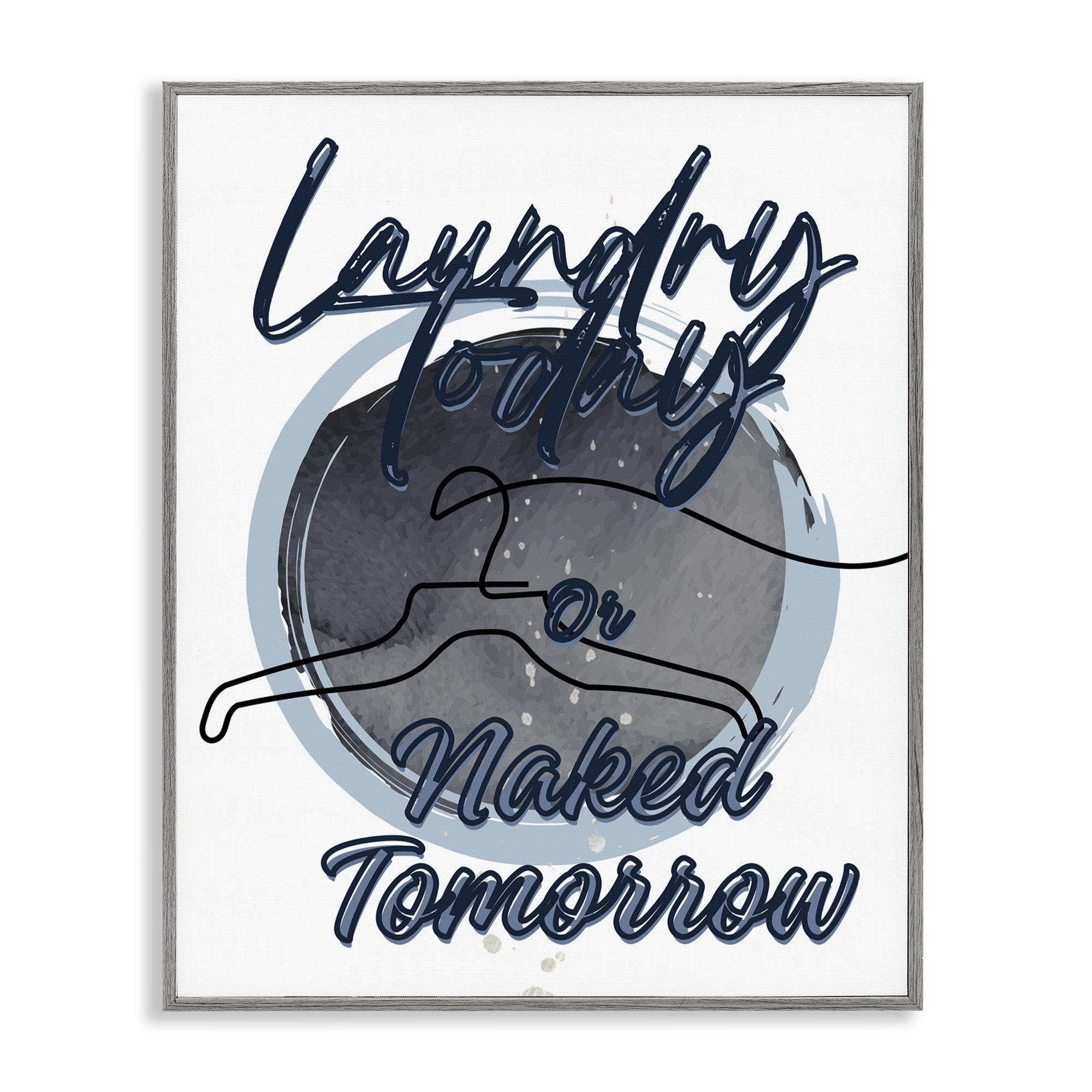 Laundry Phrase with Hanger Contour Gray Framed Giclee Art, design by Jesse Keith