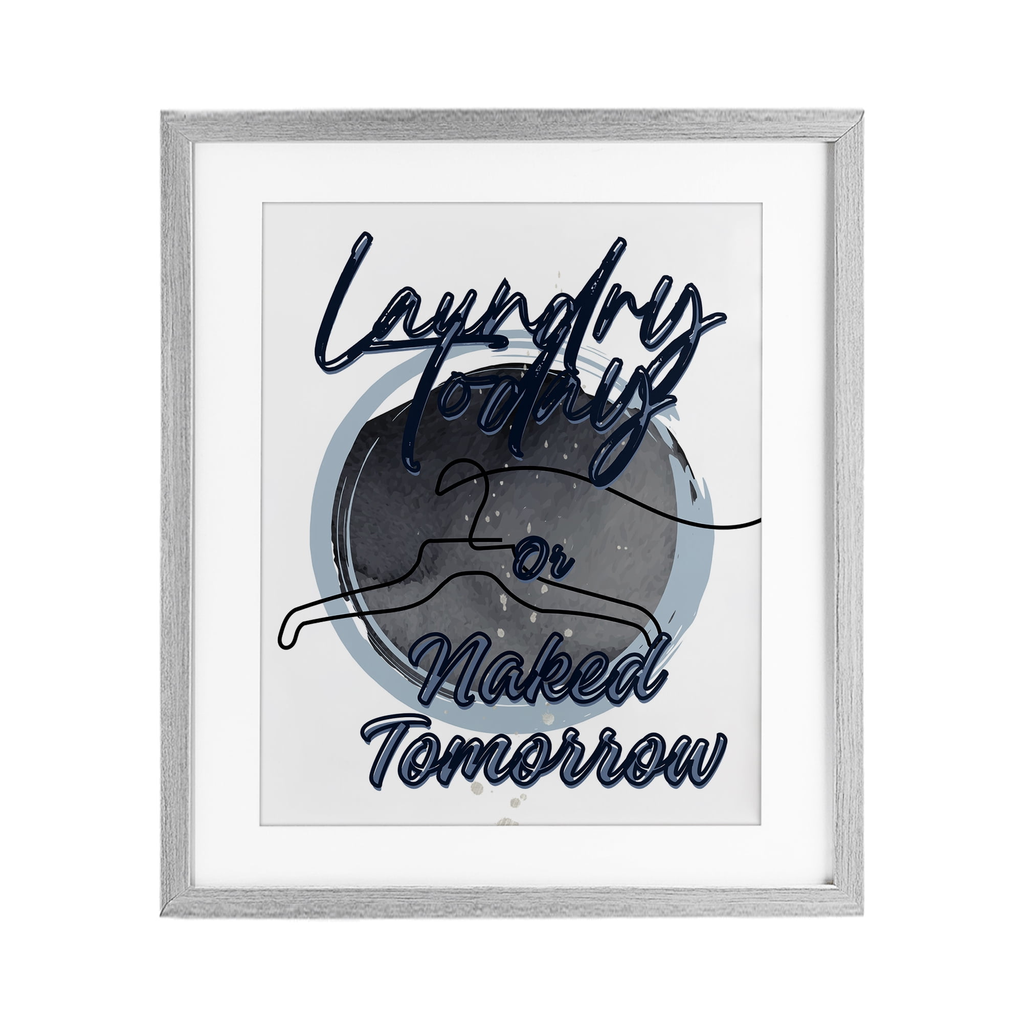 Laundry Phrase with Hanger Contour Gray Framed Print Under Glass, design by Jesse Keith