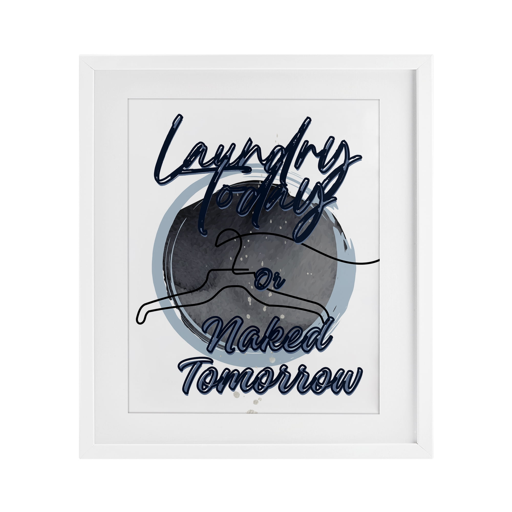 Laundry Phrase with Hanger Contour White Framed Print Under Glass, design by Jesse Keith