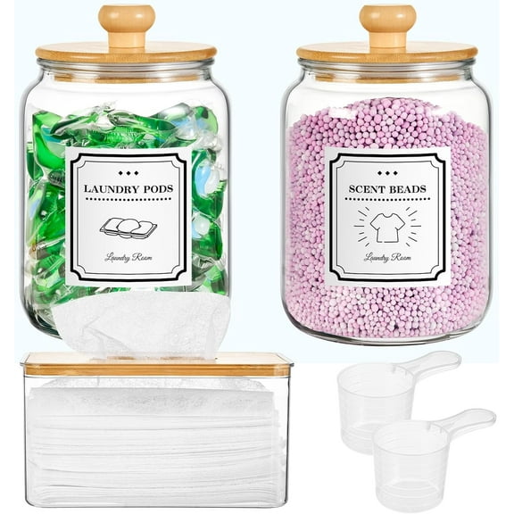 Laundry Pod Containers and Dryer Sheet Holder with Lids Laundry Detergent Sheets Dispenser Laundry Room Organization Storage Box for Powder,Scent Booster Beads,Dryer Balls,Bath Salt