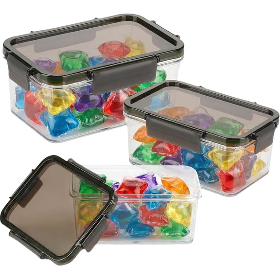 Laundry Pods Container 3 Pack, Clear Powder Detergent Storage with Scoops and Sealing Lid - Dryer Sheet Holder for Laundry Room Organization