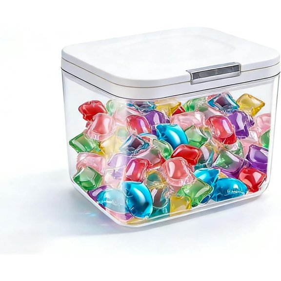 Laundry Pods Container with Lid,Laundry Room Storage Holder One-Click Pop-Up Design,Washing Pods Detergent Powder Scent Booster Container with Scoop-2.8L