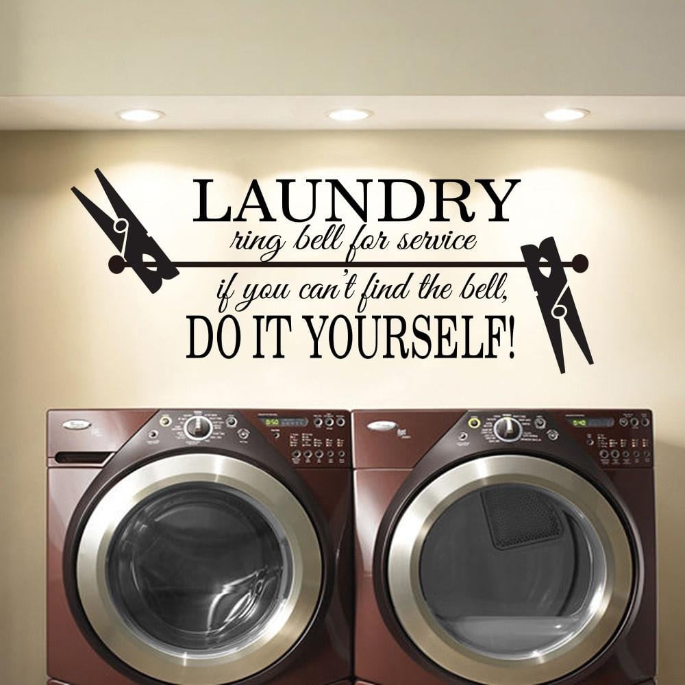 Laundry Quote Wall Decal Laundry Ring Bell For Service Do It Yourself clothespin Wall Sticker Laundry Room Decor Mural 144x42cm