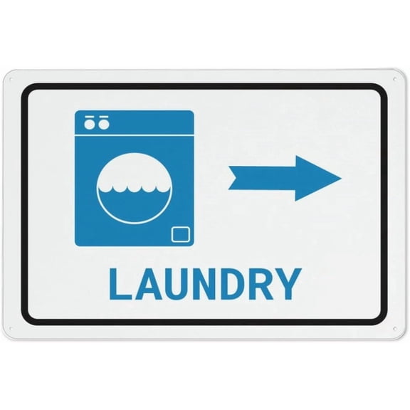 Laundry Right Arrow Sign for Business 8"x12" Rust Free Aluminum - UV Printed with 4 Pre-Drilled Holes, Durable Weatherproof, Laundry Direction Sign