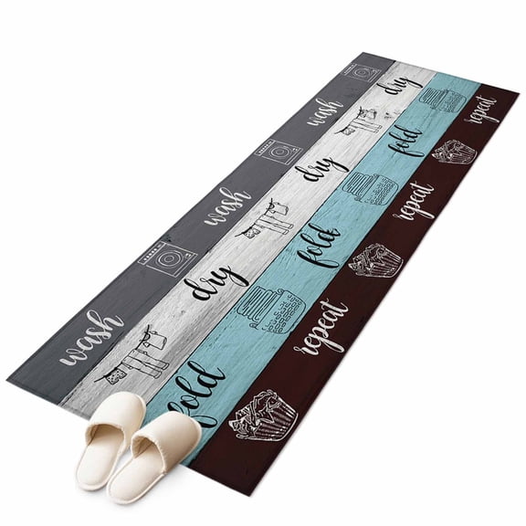 Laundry Room 2'x6' Runner Rug, Wash Dry Fold Repeat Splicing Colorful Wood Washable Non-Slip Area Rugs for Hallway Kitchen Floor Bedroom Entryway, Laundry Carpet Decoration Indoor Mat