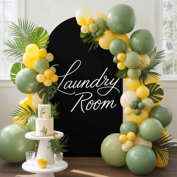 Laundry Room Arch Backdrop Cover, 6.6FT, Black Background Modern Simple Style Spandex Arch Covers Double-Sided Backdrop for Wedding Birthday Party Photo Background Decoration
