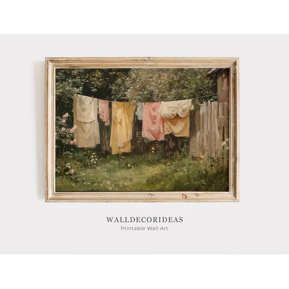 Laundry Room Art Farmhouse Wall Decor clothesline prints Antique Wall Art Country Art Print Laundry Room Art Clothesline, Unframed Canvas 12x16in