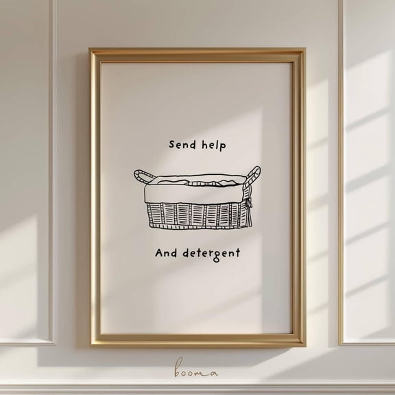 Laundry Room Art Send Help Detergent Wall Decor Poster, Unframed Paper Poster 8x10in