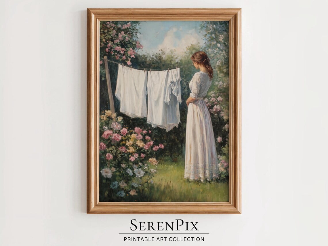 Laundry Room Art, Vintage Laundry Wall Decor, Clothesline Art