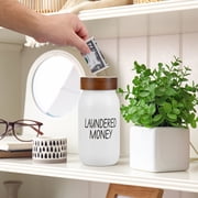 Laundered Money Coin Jar, Mason Jar with Wooden Lid, Laundry Room Decor, Rustic Farmhouse Piggy Bank, Funny Tip Jar for Coins & Bills