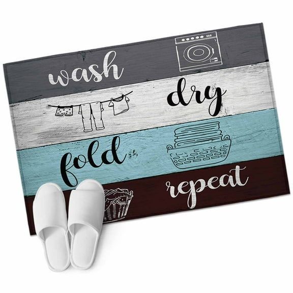 Laundry Room Bathroom Mat 2x3 FT, Non Slip Small Kitchen Mat, Wash Dry Fold Repeat Splicing Colorful Wood Washable Soft Backed Front Door Throw Rug Indoor Outdoor Doormat for Entryway Sink