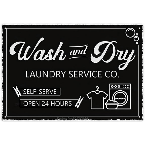Laundry Room Black Wash Dry Decor Sign - 12×8 Inches, Wall Plaque Art, Home Farmhouse Bathroom Funny Vintage Metal Decor