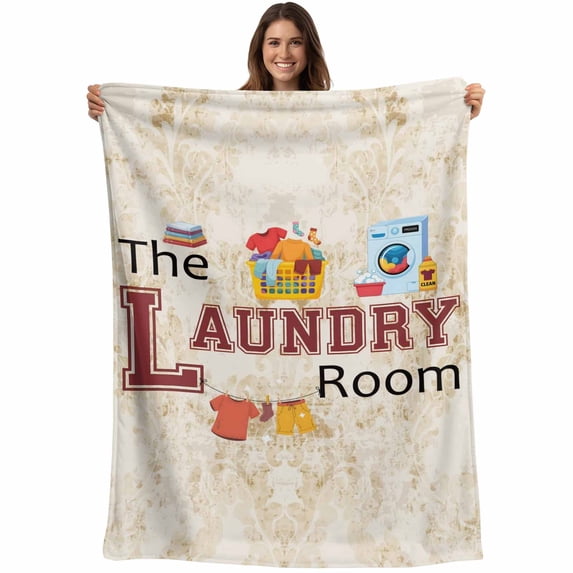 Laundry Room Blanket Soft Cozy Warm Twin Blanket for Bed, Plush Fuzzy Flannel Fleece Blankets for Sofa, Rustic Farmhouse Washing Machine Clothes Throw Blankets for Couch, Gifts for Men, 60"x80"