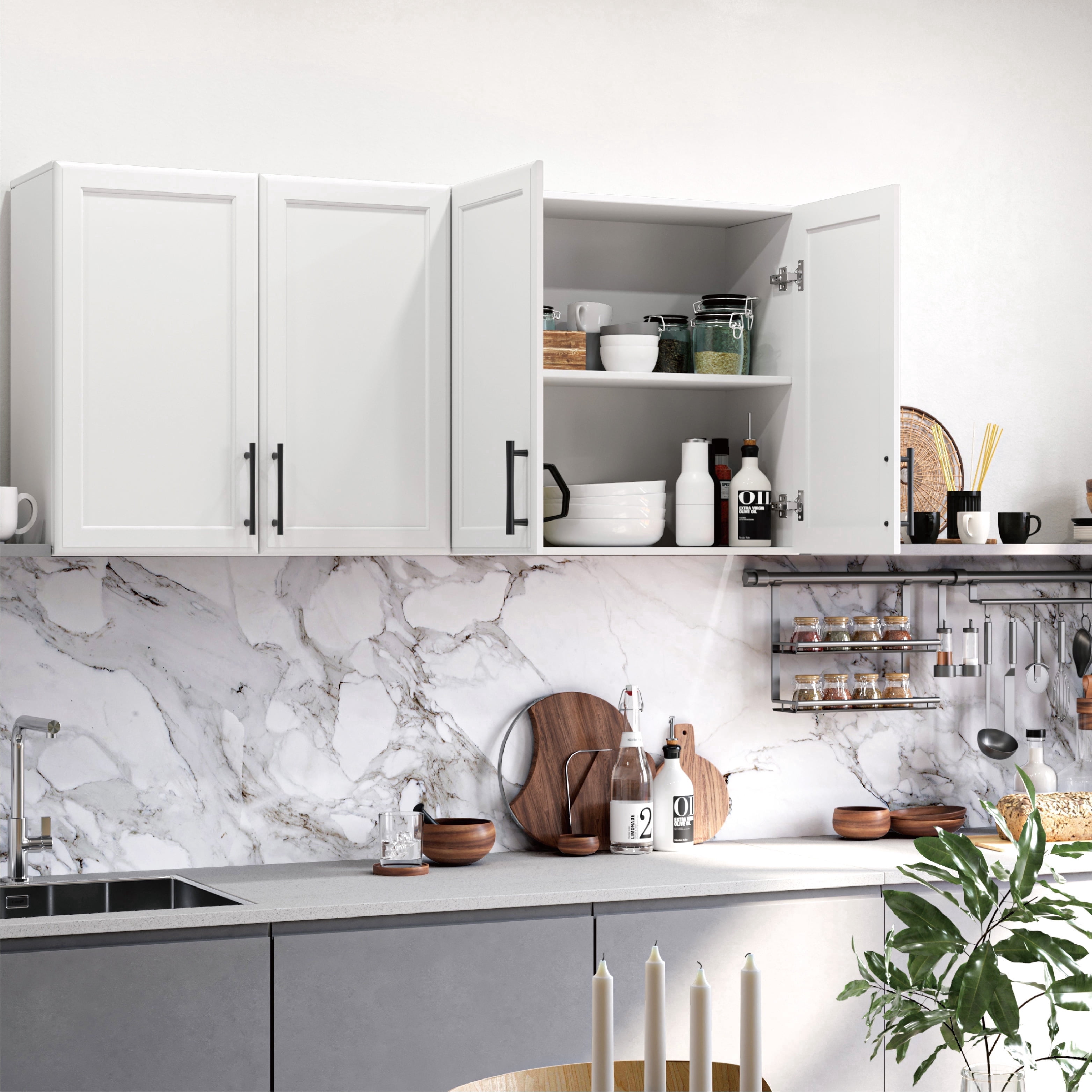 Laundry Room Cabinets Wall Mounted Set of 2, Upper Cabinets with Adjustable Shelf, Wall Storage Cabinet for Bathroom/Kitchen/Restroom, White