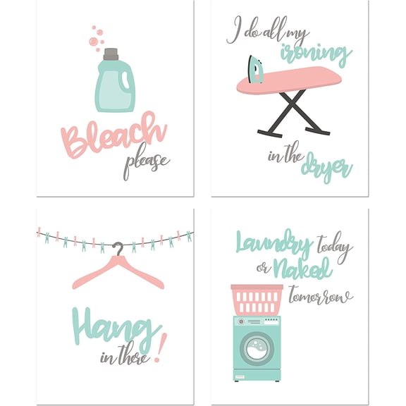 Laundry Room Canvas Wall Decor Photos Posters for College Dorm Room Preppy Room Bedroom Decor Set of 4 (8 inches x 10 inches) Unframed