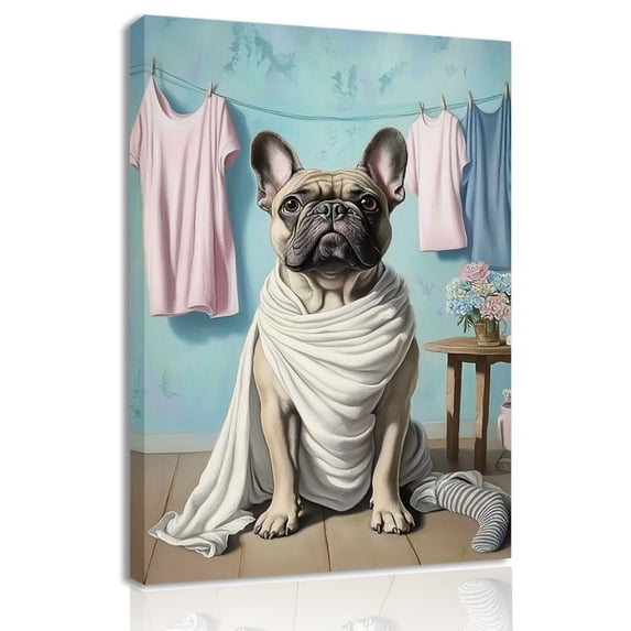 Laundry Room Canvas Wall Art Laundry Sign Painting Prints Vintage Laundry Funny Dog Artwork Decor for Laundromat Dry Cleaning Store Framed