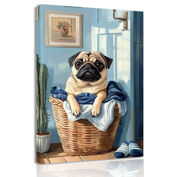 Laundry Room Canvas Wall Art Laundry Sign Painting Prints Vintage Laundry Funny Dog Artwork Decor for Laundromat Dry Cleaning Store Framed