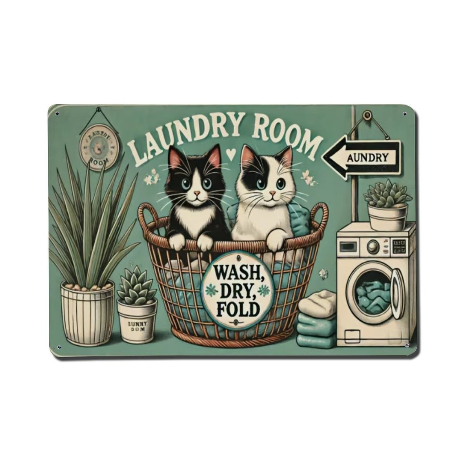 Laundry Room Cats And Washing Machine Tin Sign Vintage Metal Poster ...
