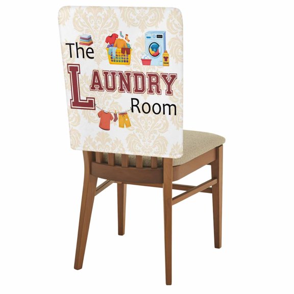 The Laundry Room Chair Covers Set of 1 Vintage Yellow Laundry Routine Classic Flower Chair Back Covers Stretch Removable Washable Slipcovers Protector for Dining Room Kitchen Party Decor