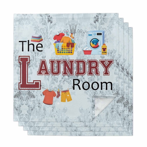 Laundry Room Cloth Napkins, Blue Cartoon Washing Machine Clothes Washable and Reusable Dinner Napkins Set of 4, Table Napkin for Kitchen Party Birthday Wedding Hotel Housewarming 20"x20"