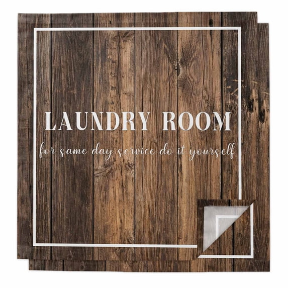 Laundry Room Cloth Napkins, Farmhouse Brown Wooden Simple Art Washable and Reusable Dinner Napkins Set of 2, Table Napkin for Kitchen Party Birthday Wedding Hotel Housewarming 20"x20"