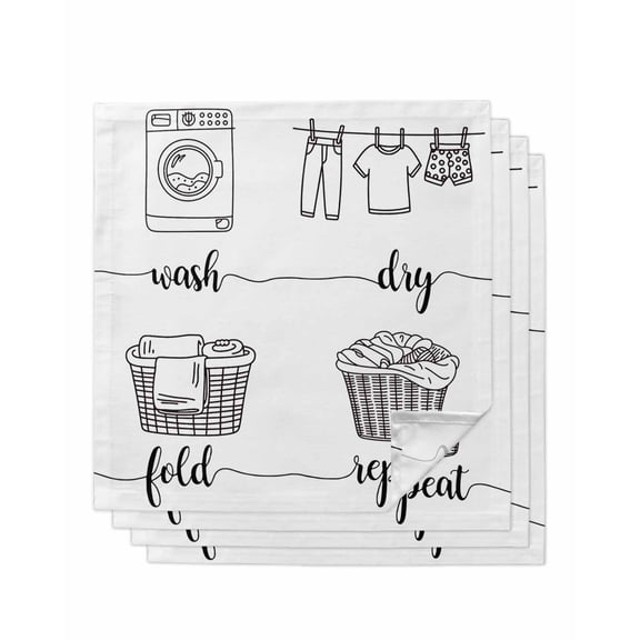 Laundry Room Cloth Napkins Set of 4 Reusable Dinner Napkins, Cartoon Wash Dry Fold Repeat Simple Lines Art Cocktail Napkin Washable Table Napkins for Wedding/Holiday Party/Baby Shower 20"x20"