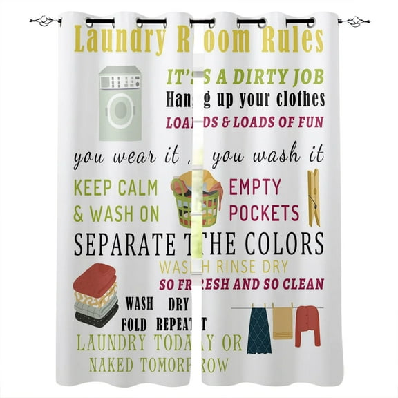 Laundry Room Clothes Pattern Curtains for Living Room Bedroom Decorative Window Treatment Drapes Kitchen Curtains