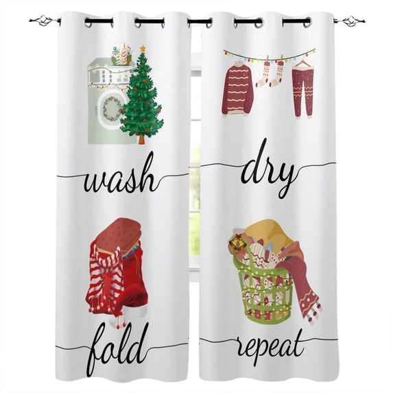 Laundry Room Clothes Pattern Curtains for Living Room Bedroom Decorative Window Treatment Drapes Kitchen Curtains
