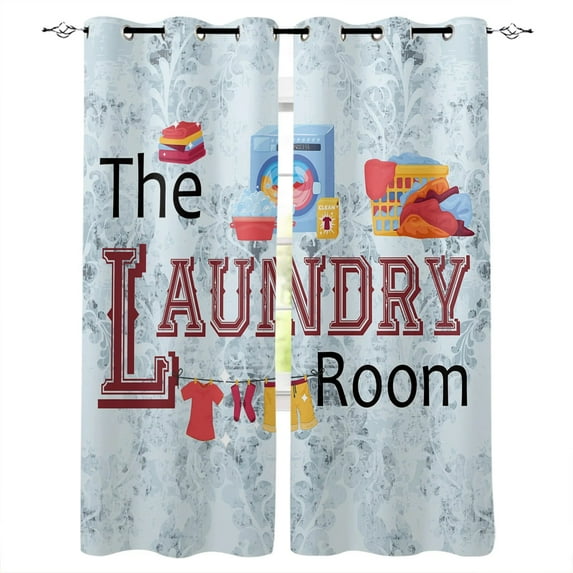 Laundry Room Clothes Pattern Curtains for Living Room Bedroom Decorative Window Treatment Drapes Kitchen Curtains