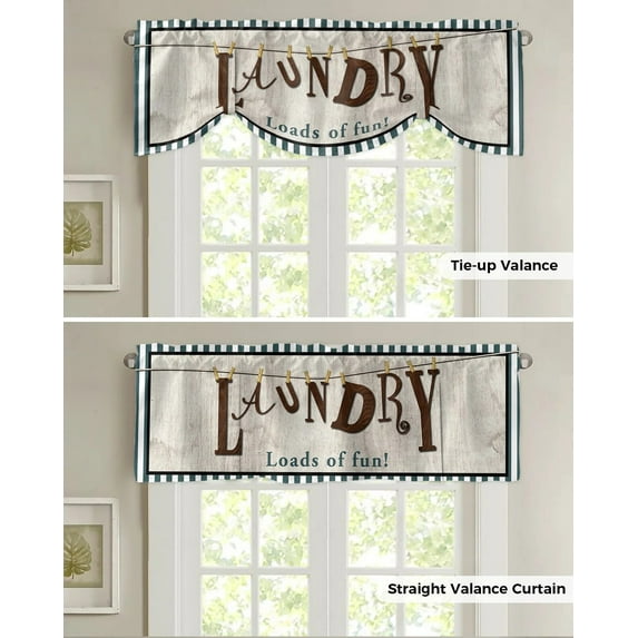 Laundry Room Clothes Pattern Small Curtain Rod Pocket Short Curtains Home Decor Partition Cabinet Do