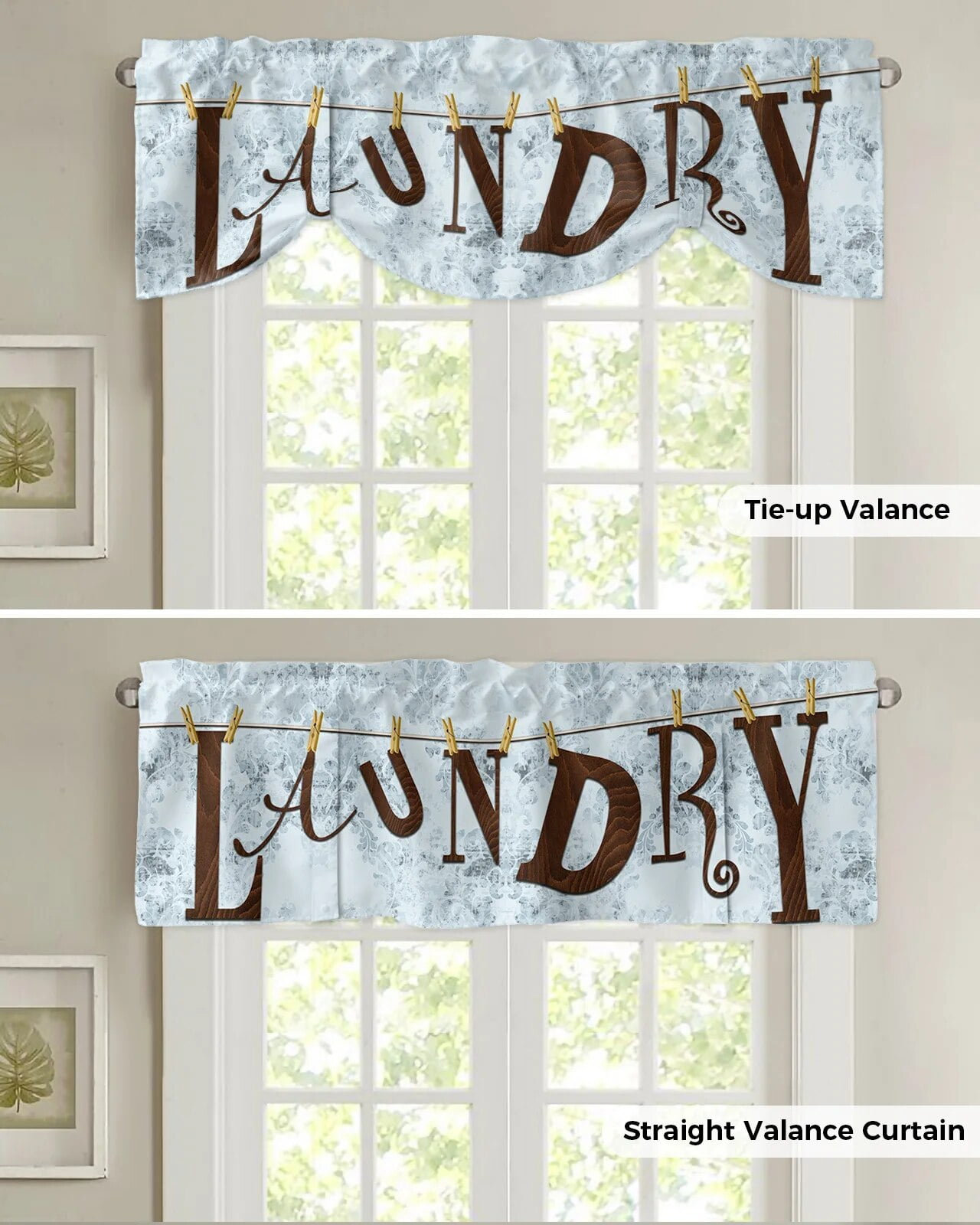 Laundry Room Clothes Pattern Small Curtain Rod Pocket Short Curtains