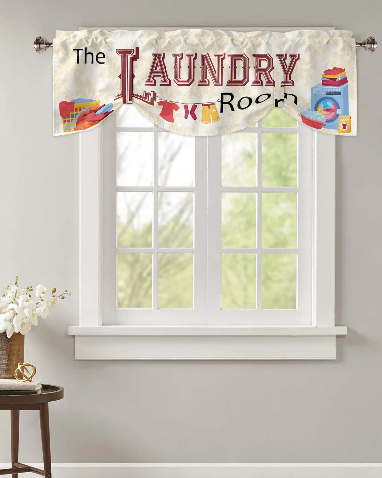 Laundry Room Clothes Pattern Small Curtain Rod Pocket Short Curtains