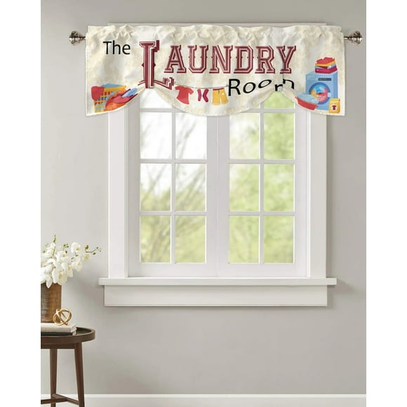 Laundry Room Clothes Pattern Small Curtain Rod Pocket Short Curtains Home Decor Partition Cabinet Door Window Curtains
