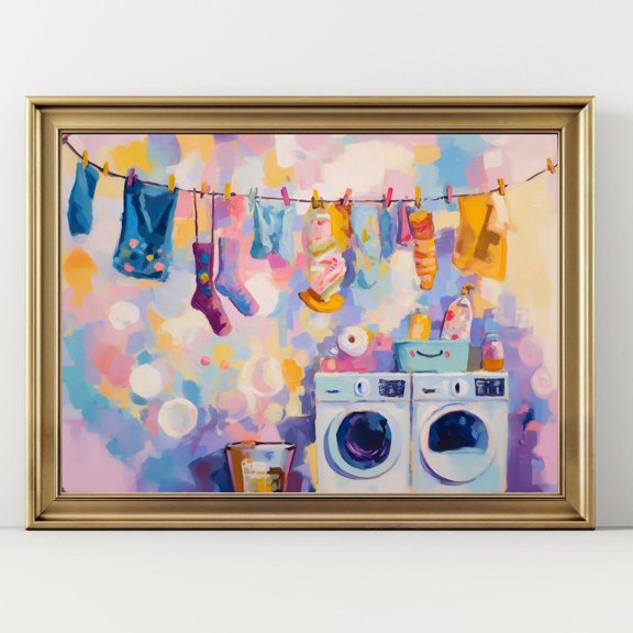 Laundry Room Clothesline Wall Art Decor Unframed Paper Print