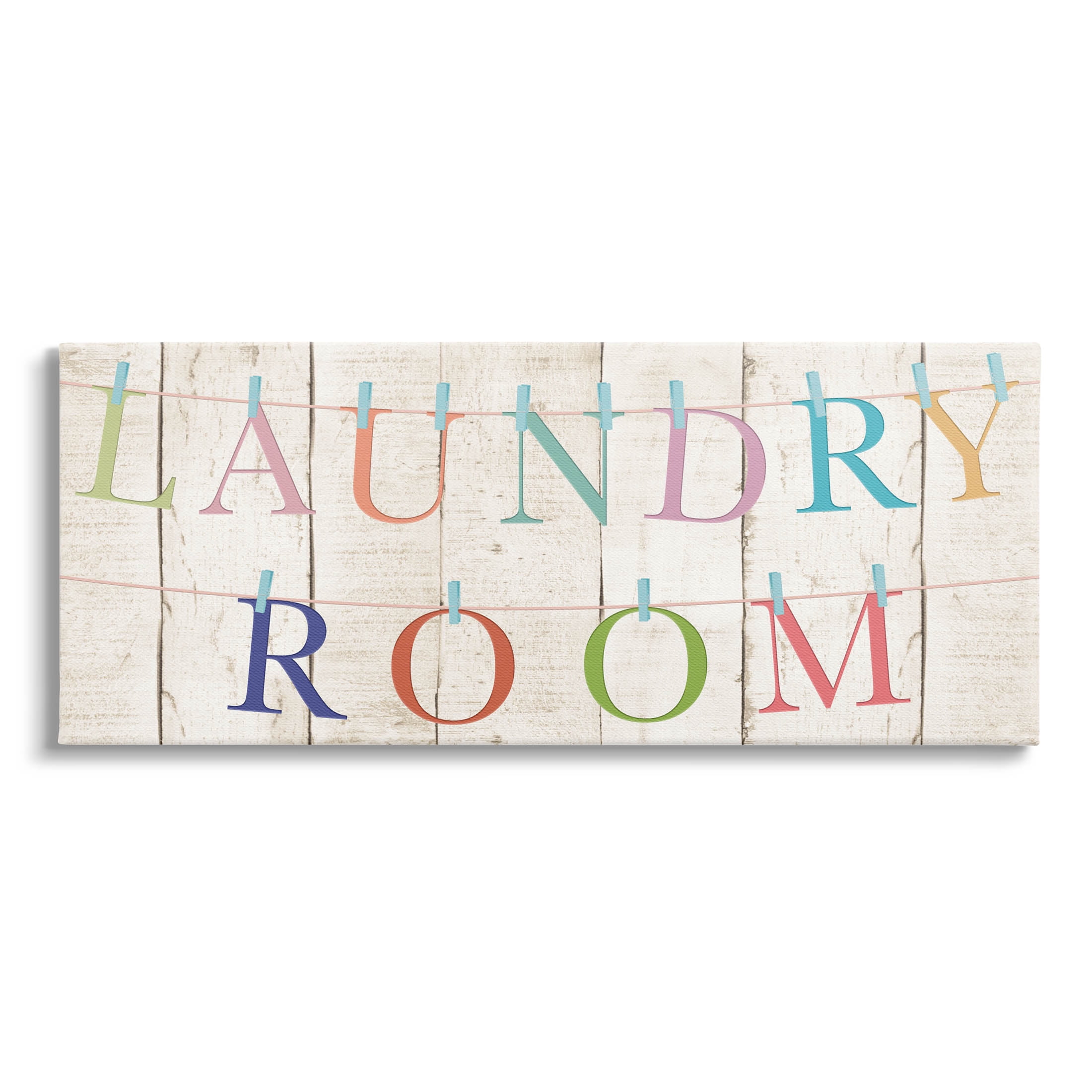 Laundry Room Clothespin Plank Pattern Typography Graphic Art Gallery Wrapped Canvas Print Wall Art