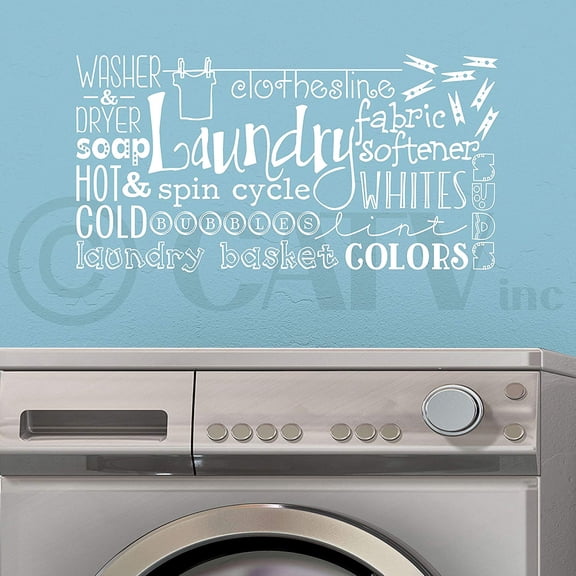 Laundry Room Collage Subway Art Vinyl Lettering Wall Decal Sticker Laundry Room Decals Quotes - Size: 12.5"H x 24"L - Color: White