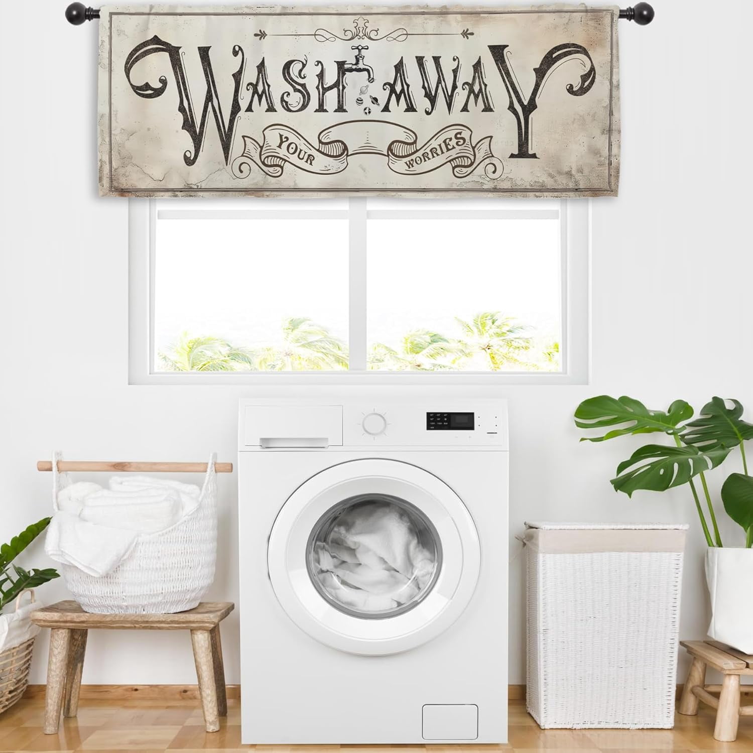 Laundry Room Curtain Valance 54W x 18H Rod Pocket Rustic Farmhouse ...