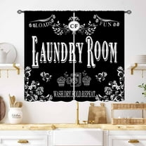 Laundry Room Curtains for Windows,Rustic Farmhouse Dry Wash Fold Repeat Country Vintage Black Window Treatments Bedroom Living Room Bathroom Room Curtain 2 Panel,55X39 Inch