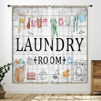 Laundry Room Curtains for Windows,Vintage Farmhouse Rustic Watercolor Hanging Clothes Laundry Drapes for Country Bedroom Living Room Windows Treatment 2 Panel,84X63 Inch