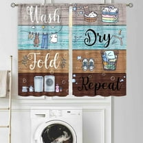 Laundry Room Curtians, Rustic Wash Dry Fold Repeat Laundry Quotes Rural Country Wooden Farmhouse Laundry Drapes Treatments for Kitchen Living Room Bedroom Bathroom Windows 2 Panels, 42"x54" Inch
