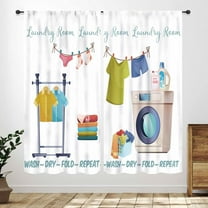 Laundry Room Curtians, Wash Dry Fold Repeat Rod Pockets Rural Country Farmhouse Laundry Drapes Treatments for Kitchen Living Room Bathroom Windows 2 Panel,42X63 Inch