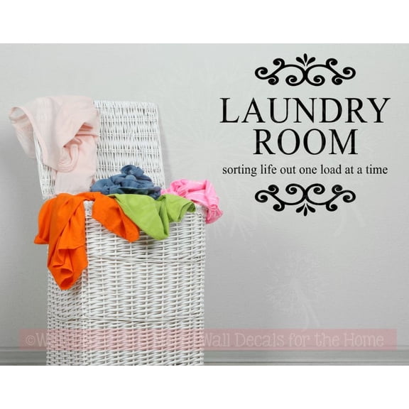 Laundry Room Decal Word Art Sorting Life One Load Vinyl Wall Stickers 23x22-Inch Black
