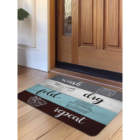 Laundry Room Door Mat Indoor Outdoor Entrance,Non Slip Small Rug for Kitchen Bathroom Entryway Rug,Wash Dry Fold Repeat Splicing Colorful Wood Washable Doormat Floor Mat 16x24 Inch