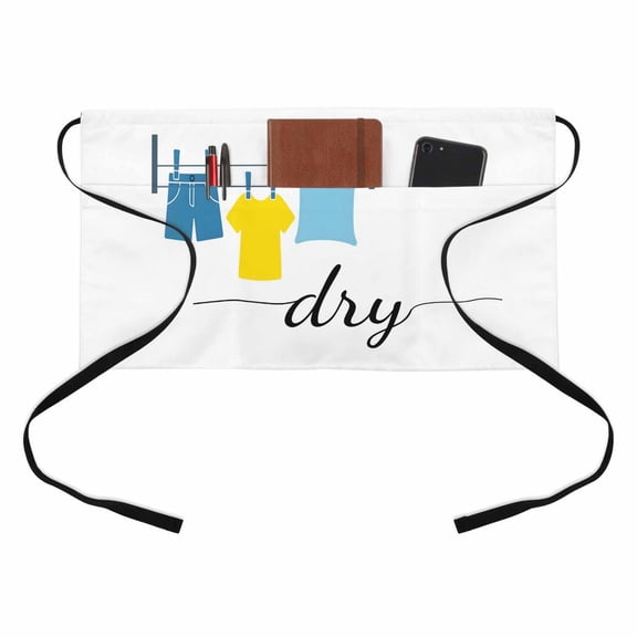 Laundry Room Dry Kitchen Restaurant Half Waist Apron, Blue Yellow Cloth Server Short Apron with 3 Pockets Waterproof Oil Waist Aprons for Women Waitress Waiter