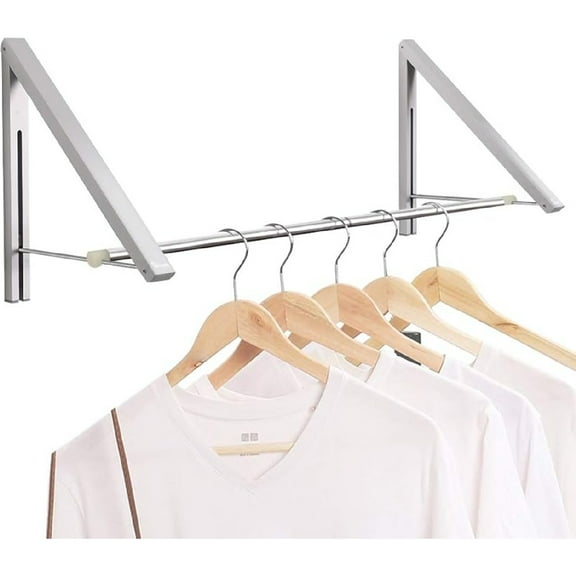 Laundry Room Drying Rack Wall Mounted Clothes Hanger Folding Wall Coat Racks Aluminum Home Storage Organiser Space Savers Silver 2 Rakcs with Rod