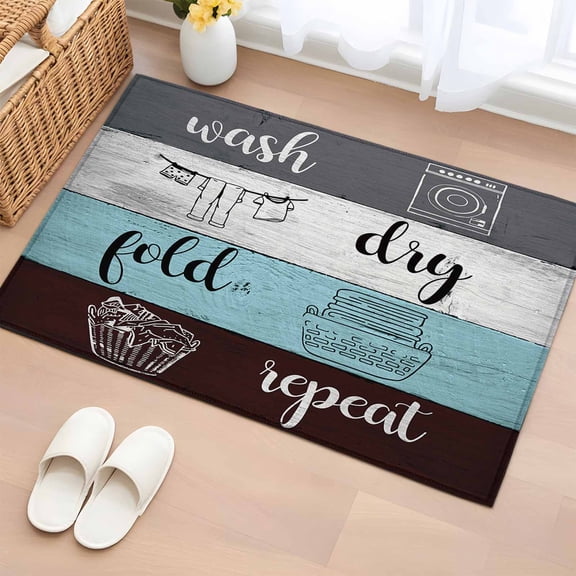 Laundry Room Entryway Rugs 2'x3', Non Slip Area Rugs for Entrance Door, Wash Dry Fold Repeat Splicing Colorful Wood Low Pile Indoor Floor Carpet Doormat for Front Door Bathroom Kitchen Bedroom