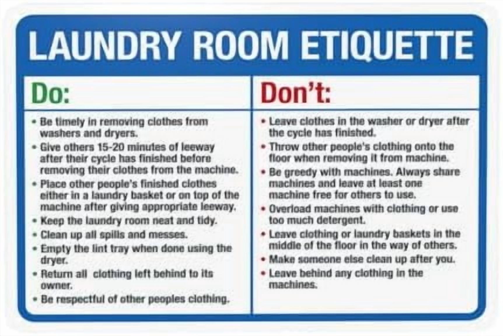 Laundry Room Etiquette Dos And Do Nots Warning Sign, Room Security ...